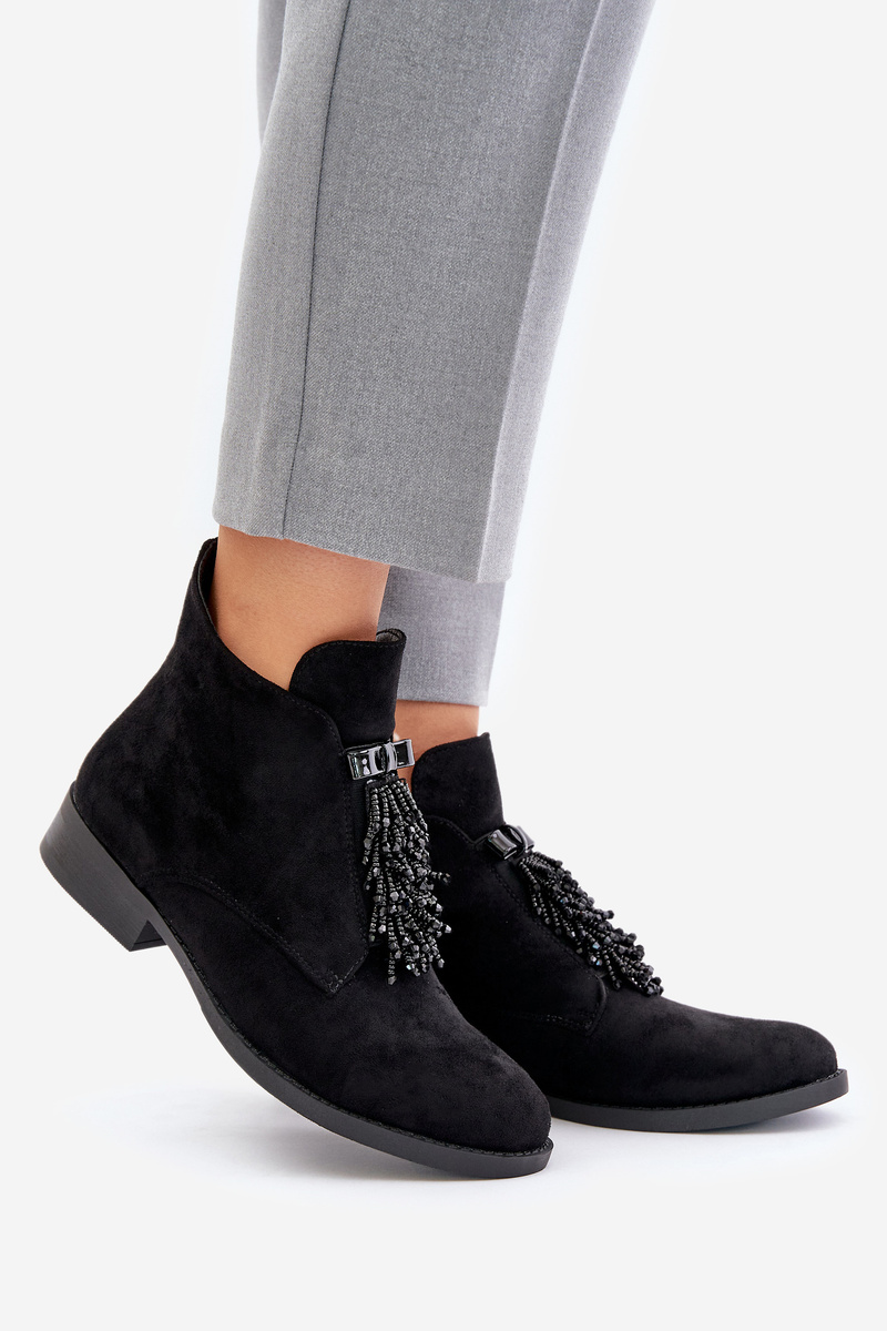 Insulated Low Ankle Boots with Zipper Decoration S.Barski Black