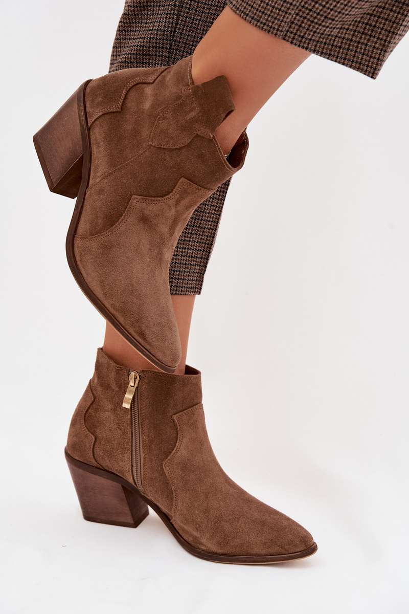Дамски велурени боти до глезена Zazoo 3153 каки