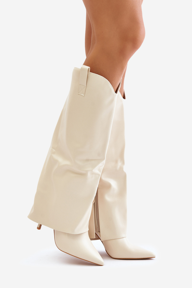 Stiletto heel boots with a bent upper light beige Bellinna