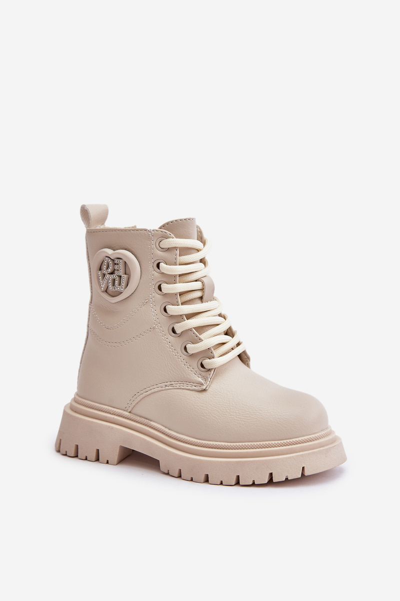 Girl&#039;s ankle boots insulated with fur on a zip beige Evaliraea