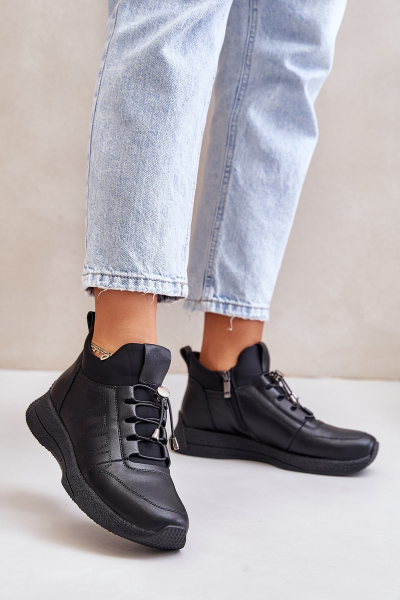 Insulated sports leather zipper shoes Artiker black