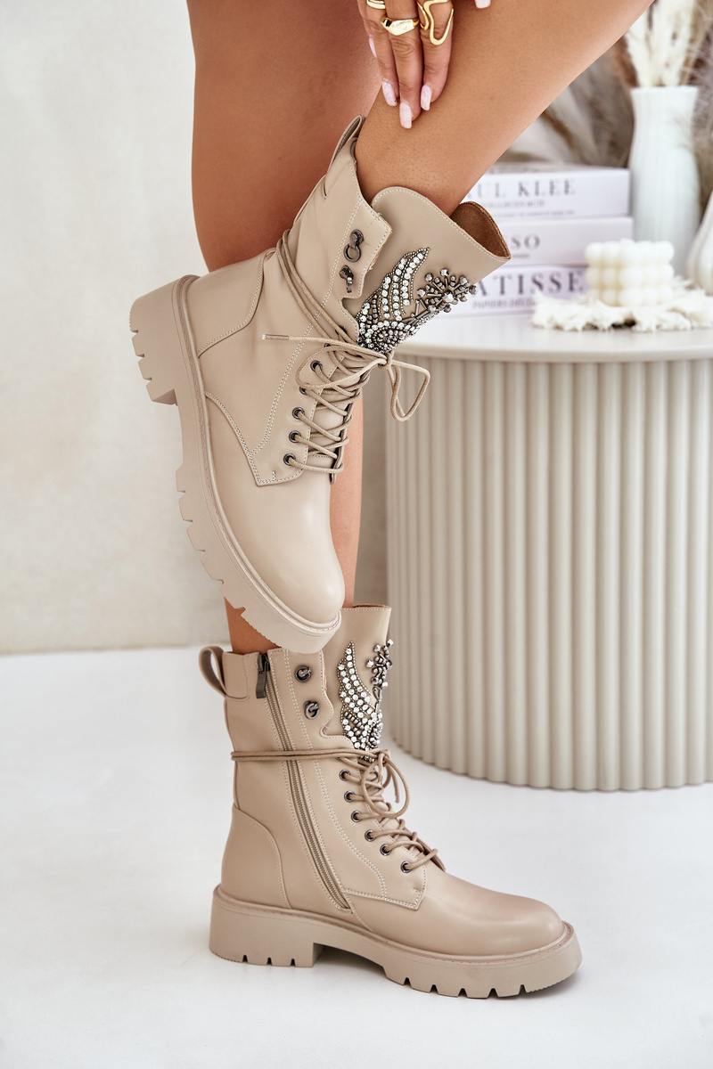 Eco leather ankle boots Workery with insulated D&A beige decoration