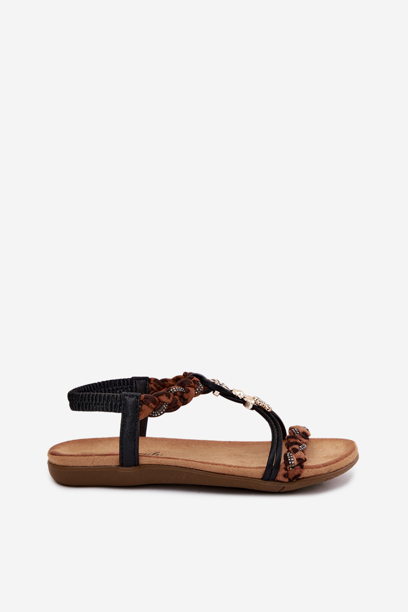 Dámske sandále s prackami a popruhmi s čiernou potlačou