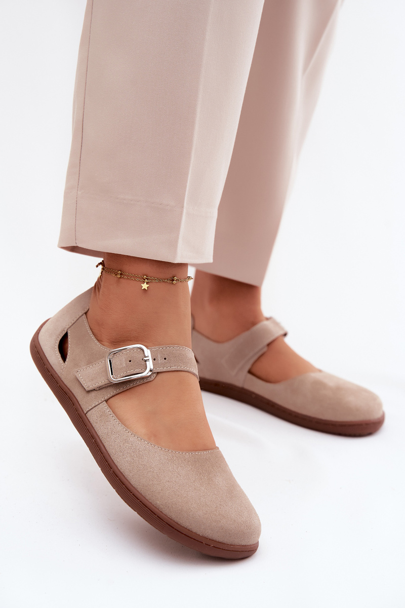 Kožené barefoot balerínky so strapcom Zazoo N1319 Béžové