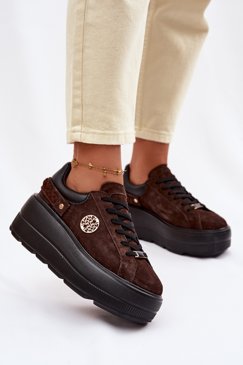 Дамски кецове от кожа и велур на платформа