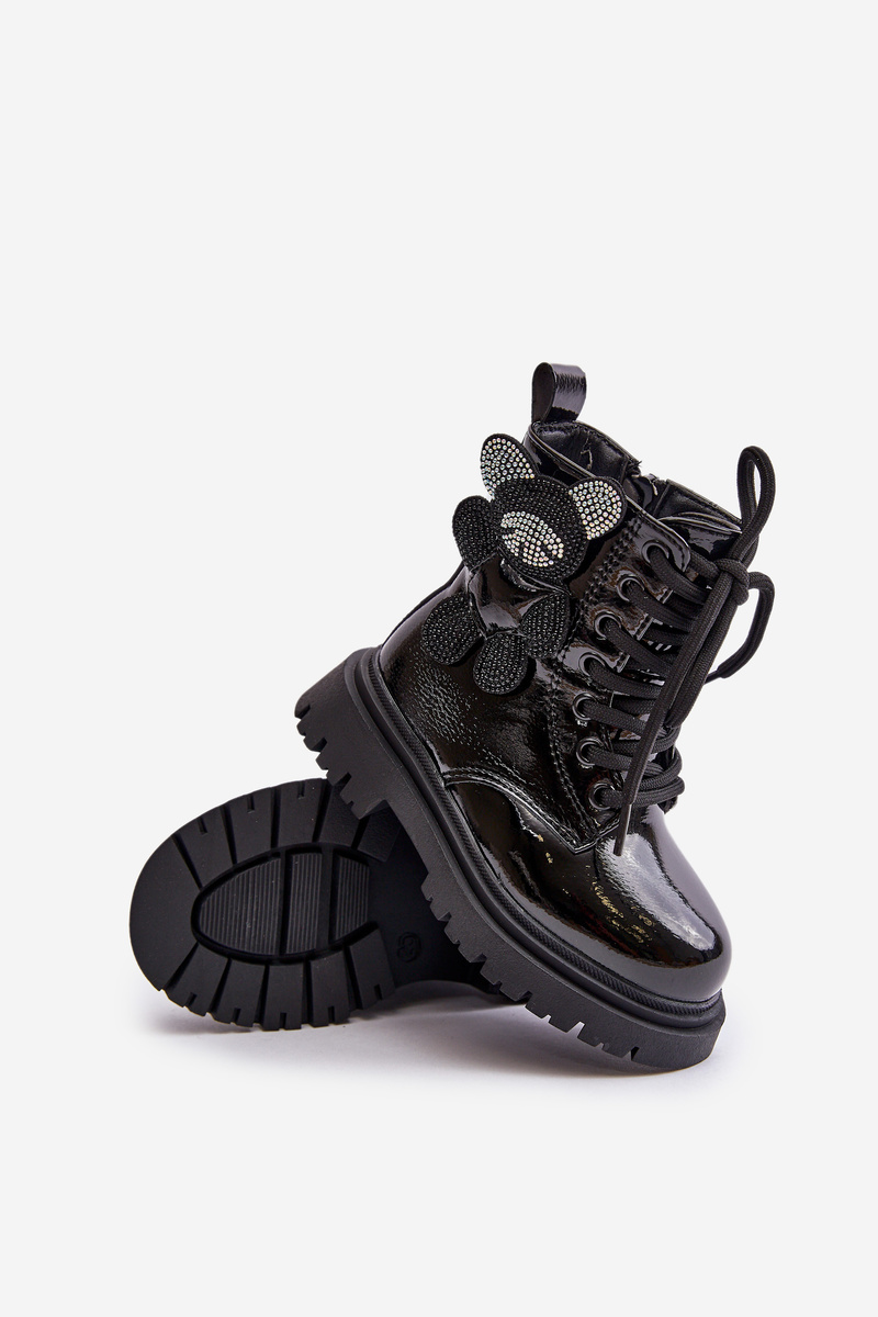 Insulated girls' ankle boots with fur on zip lacquered black Relobia