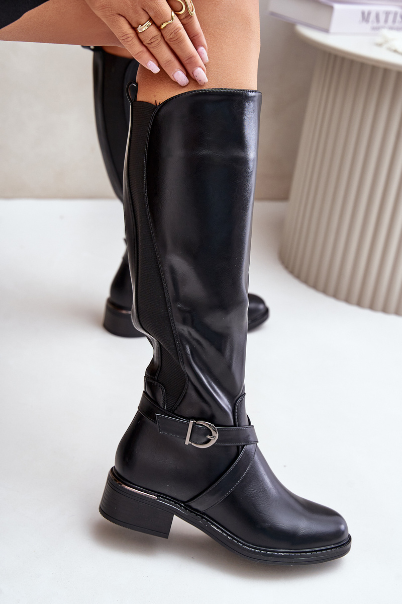 Insulated over-the-knee boots with zip buckle black Seavella