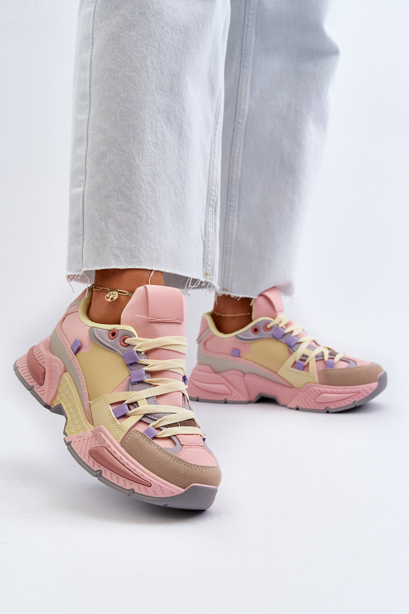 PS1 Women's Sneakers On Chunky Sole Pink-Yellow Peonema