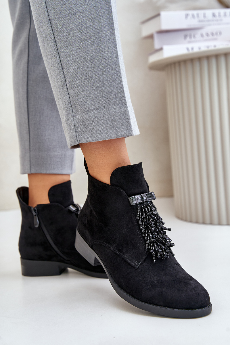 Insulated Low Ankle Boots with Zipper Decoration S.Barski Black