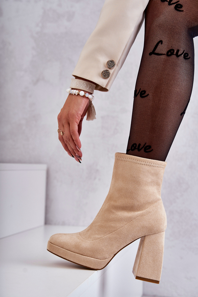 Women's suede boots on high heel Light beige Ramira