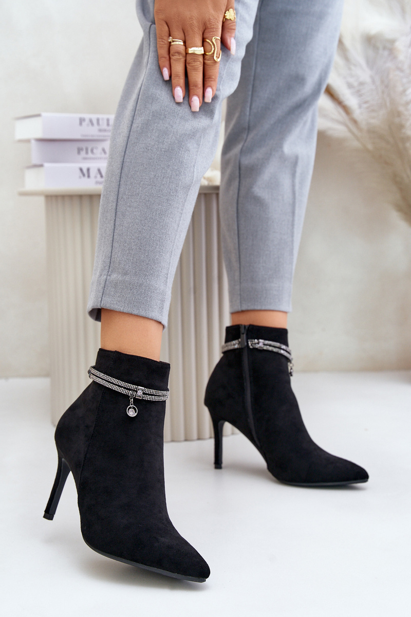 Insulated ankle boots with stiletto heel with decorative strap Eco suede Vinceza black