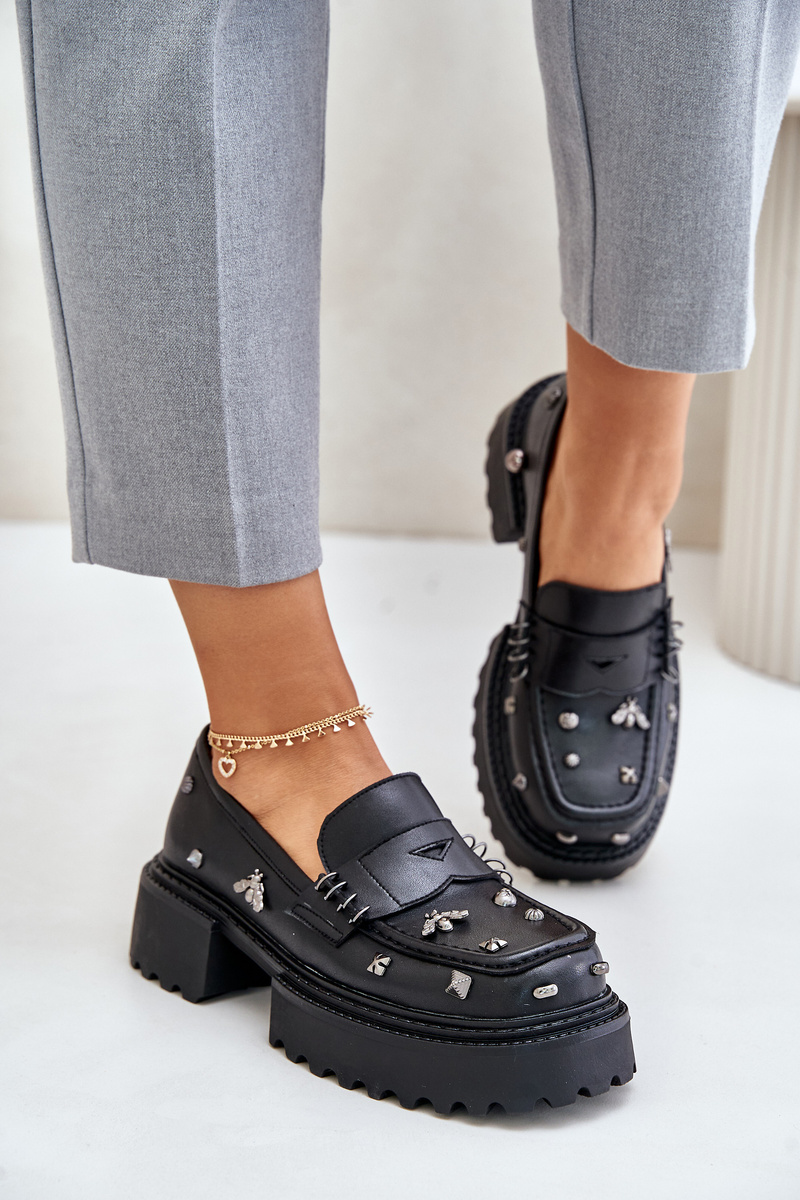 Women&#039;s leather half-boots with D&amp;A decorations black