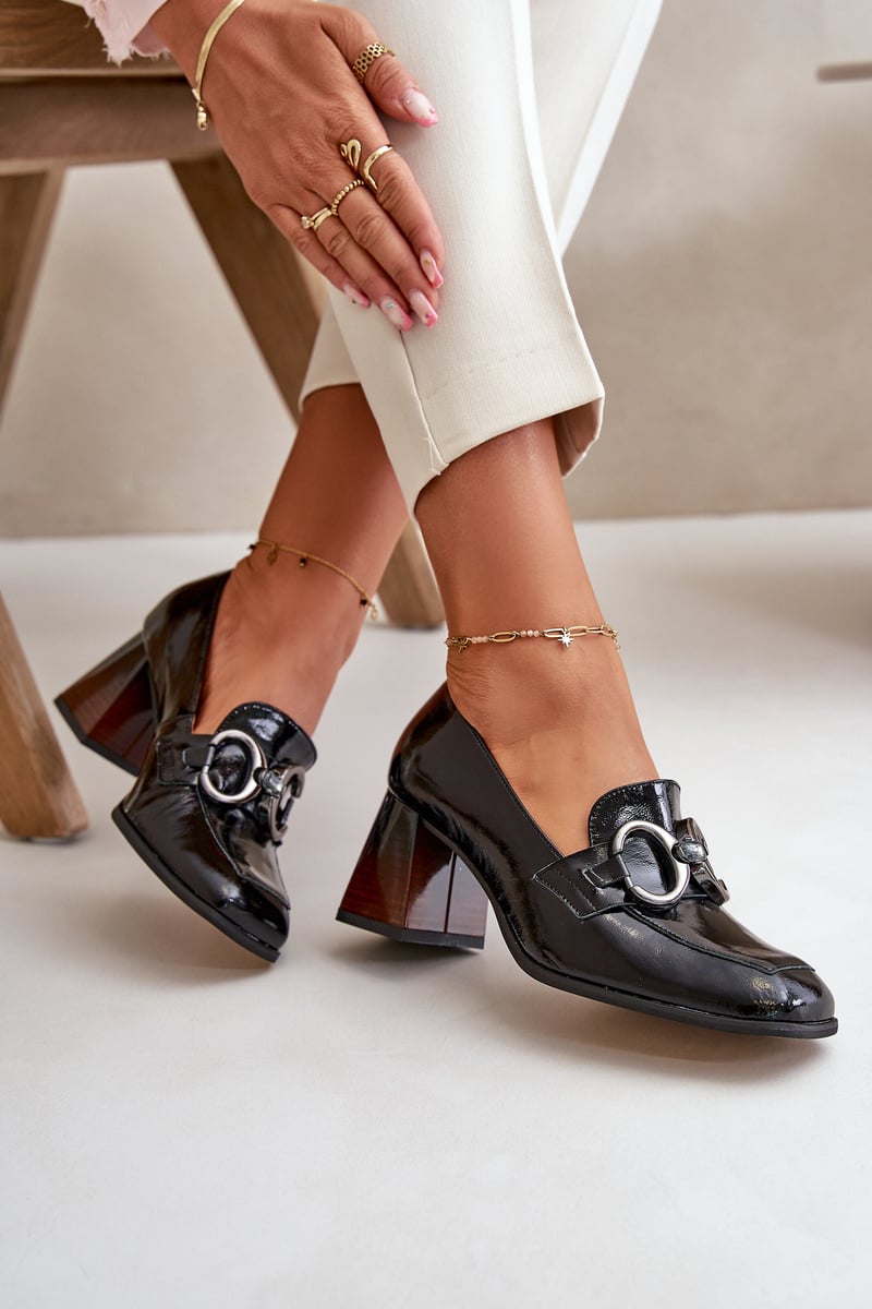 Leather Pumps With Decoration Black Laura Messi 2845