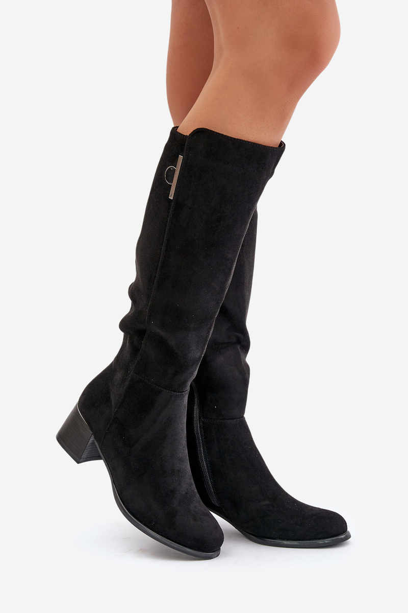 Knee-length eco-suede boots black Izanae