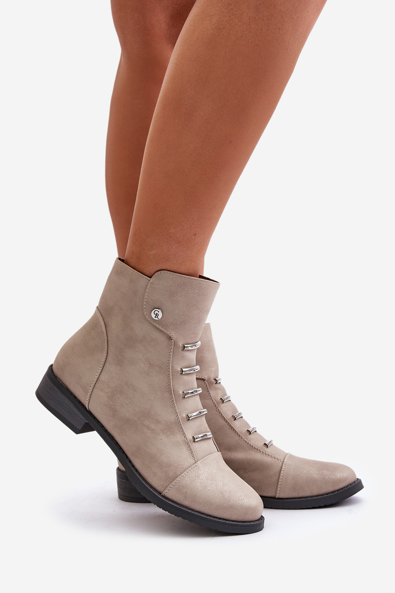 Insulated women's ankle boots on a flat heel beige Labise