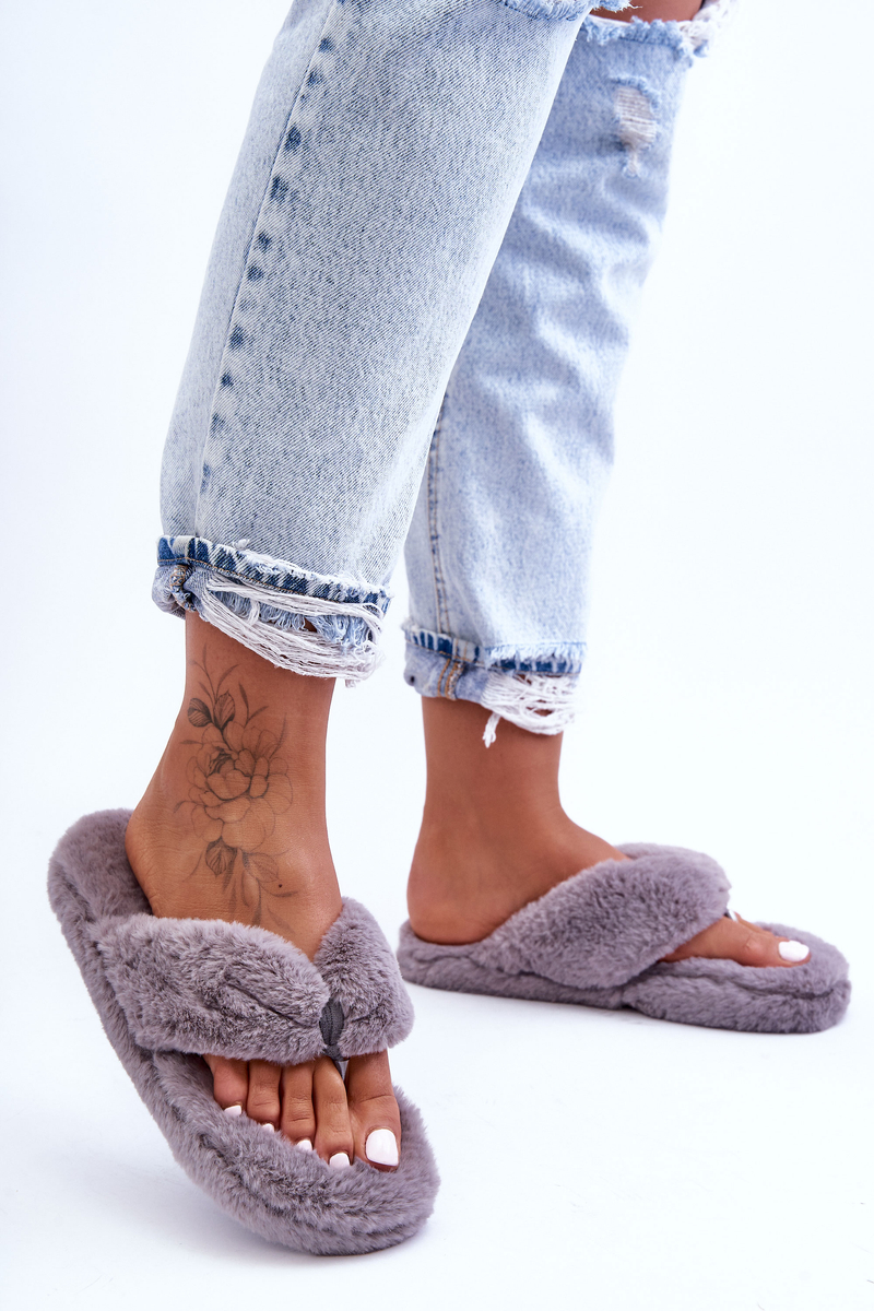Women&#039;s leather slippers Papcie gray Elma