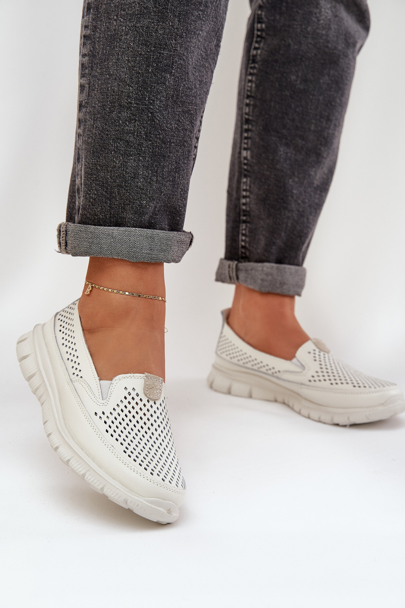 Boto Ľahké Kožené Dierkované Dámske Mokasíny Na Platforme Biele Tanelora