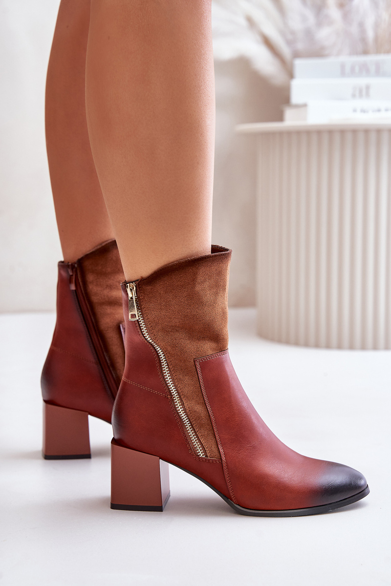 Insulated women's ankle boots on heel brown relabina