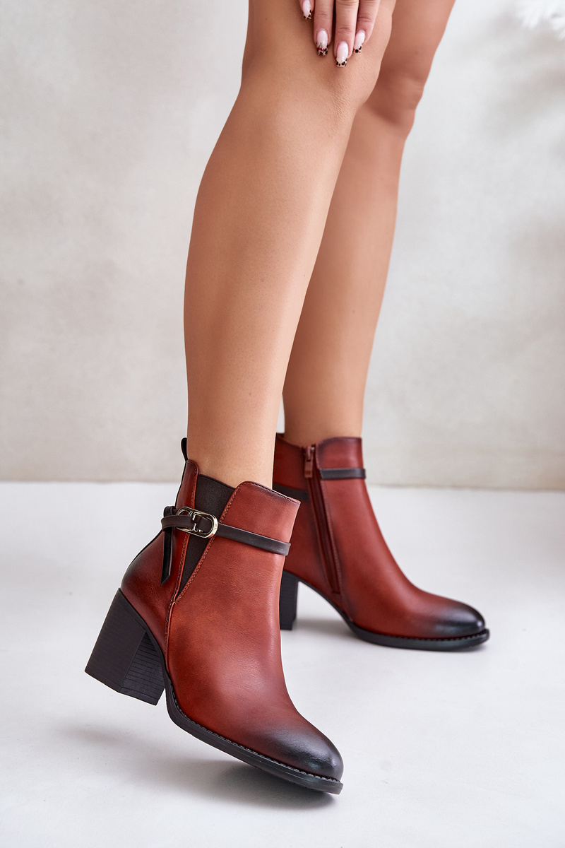 Women's ankle boots with heel strap brown Zinithia