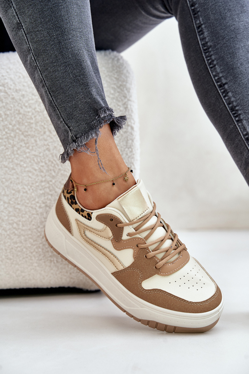 Women's sneakers made of eco-leather on a platform leopard beige Henizore