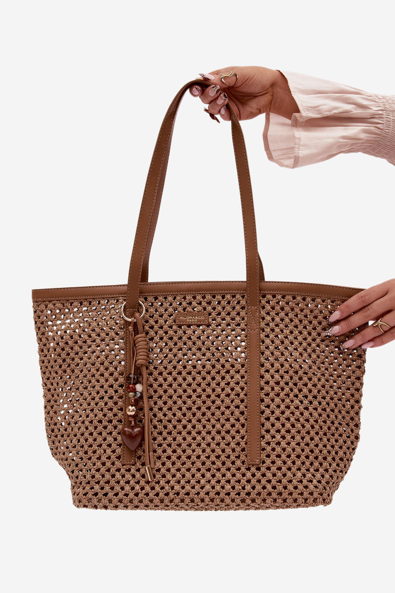 Flora&Co pletená shopper taška s príveskom svetlohnedá