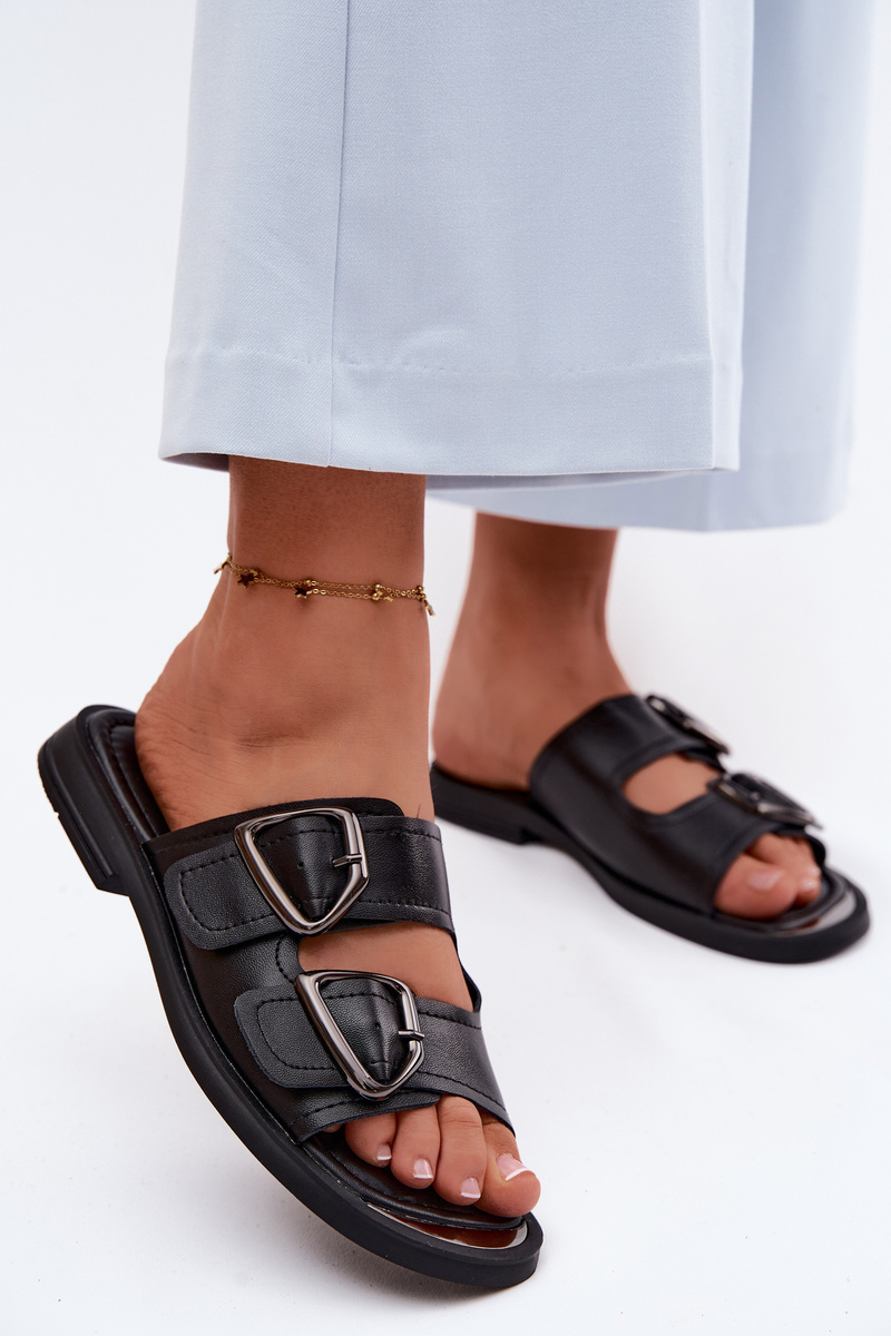 Șlapi din piele pentru femei cu catarame Vinceza