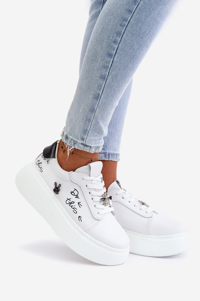 Women's Leather Platform Sneakers With Badges And Vinceza Inscription White