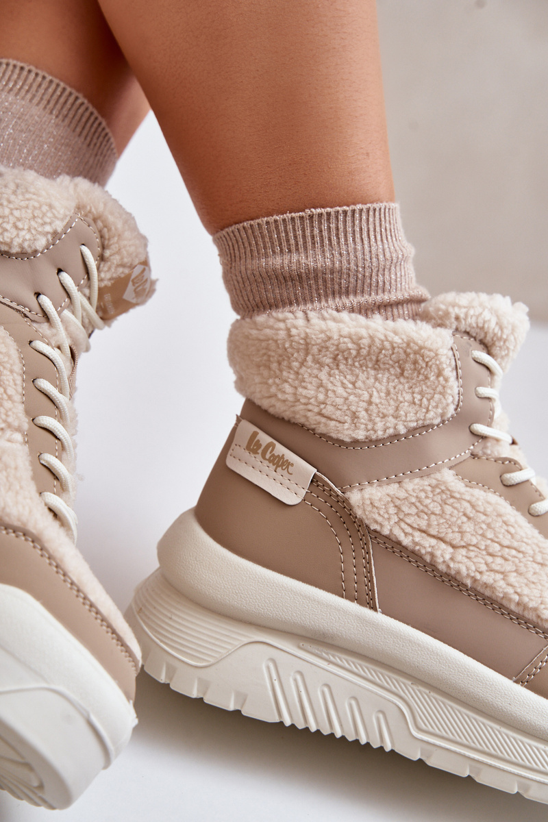 Women's platform sneakers with sheepskin Lee Cooper Beige