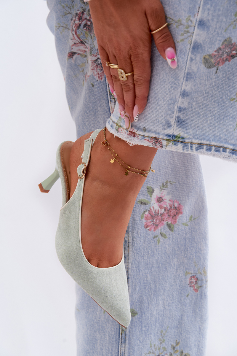 Ženské sandály na podpatku s ozdobou mint Relmira