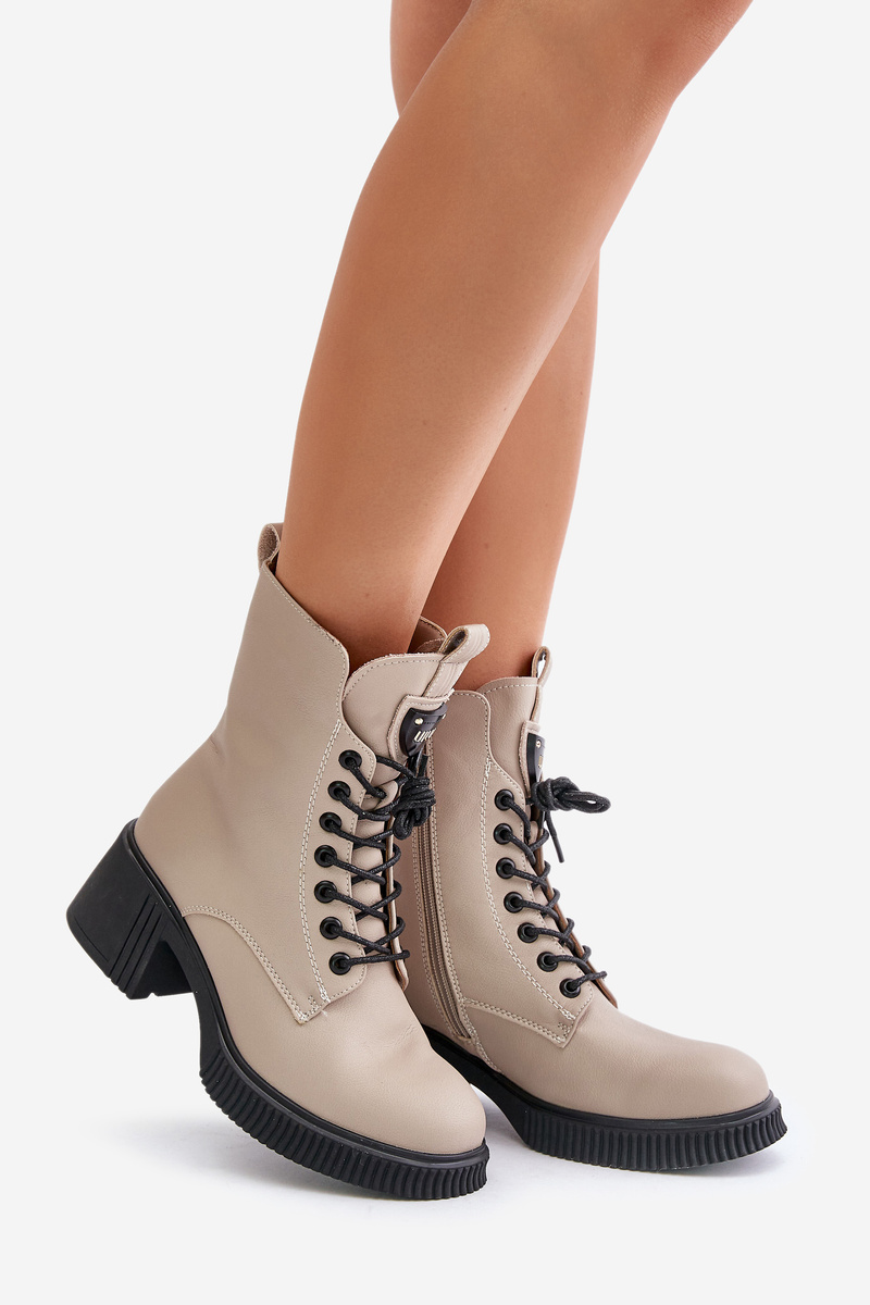 Insulated Women's Ankle Boots made of Natural Leather Vinceza Beige