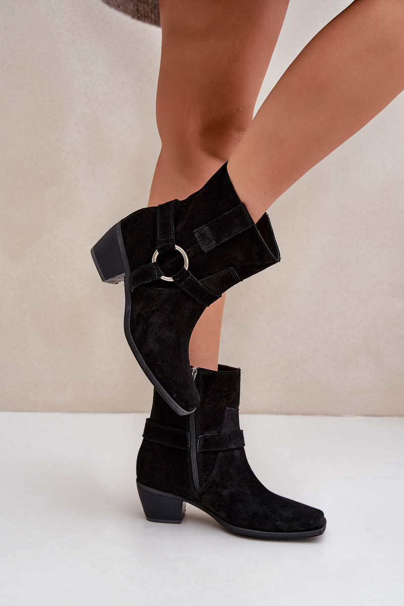 Suede Ankle Boots With Heel Black Zazoo