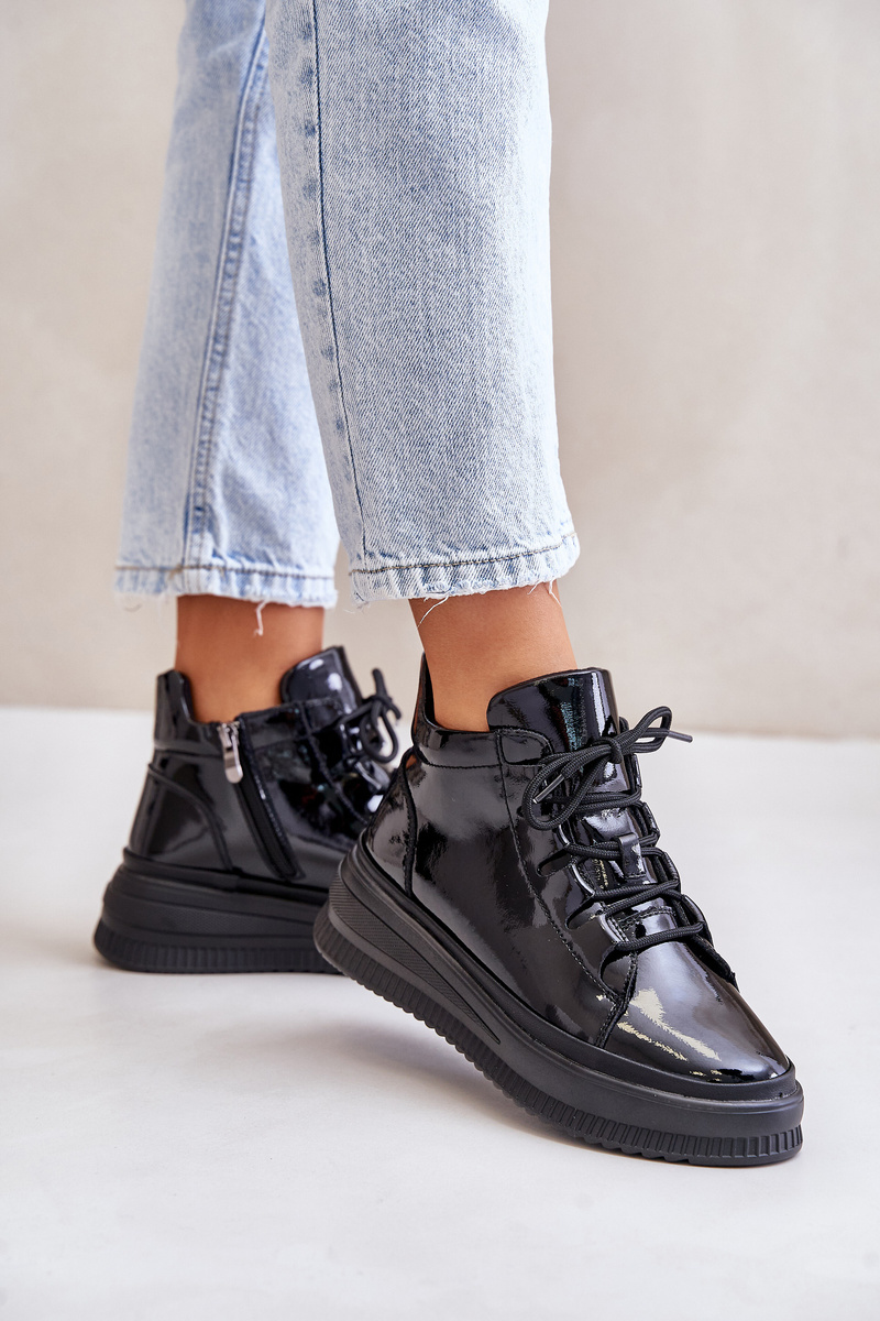 Lightweight patent leather sports shoes natural leather Artiker black