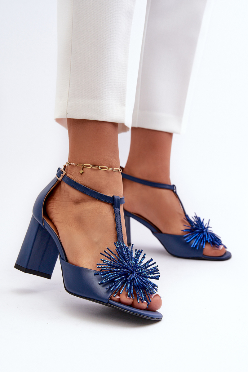 Leather Sandals With Heel And Decoration Laura Messi 2758 Navy