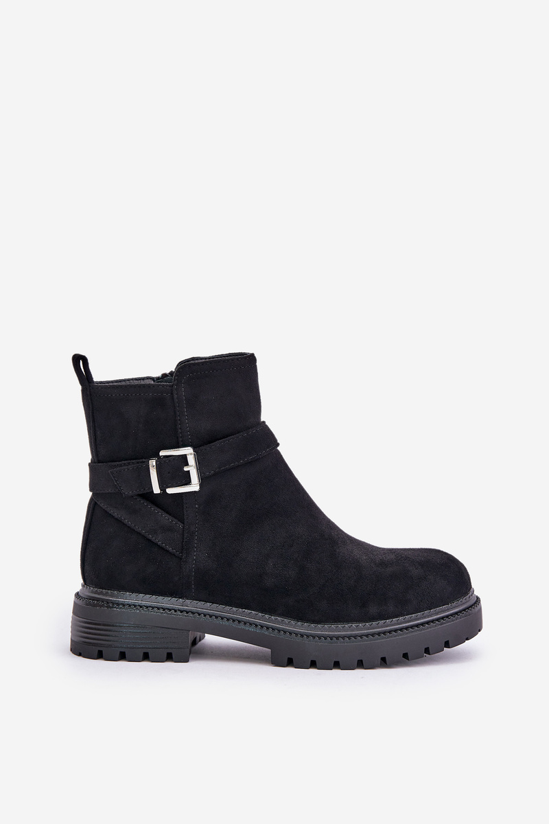 Insulated ankle boots eco suede with zip with buckle black zinovelle