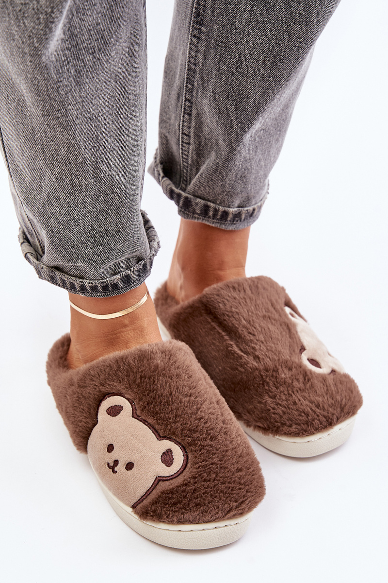 Women's Fluffy Slippers With Teddy Bear Brown Fiorinella