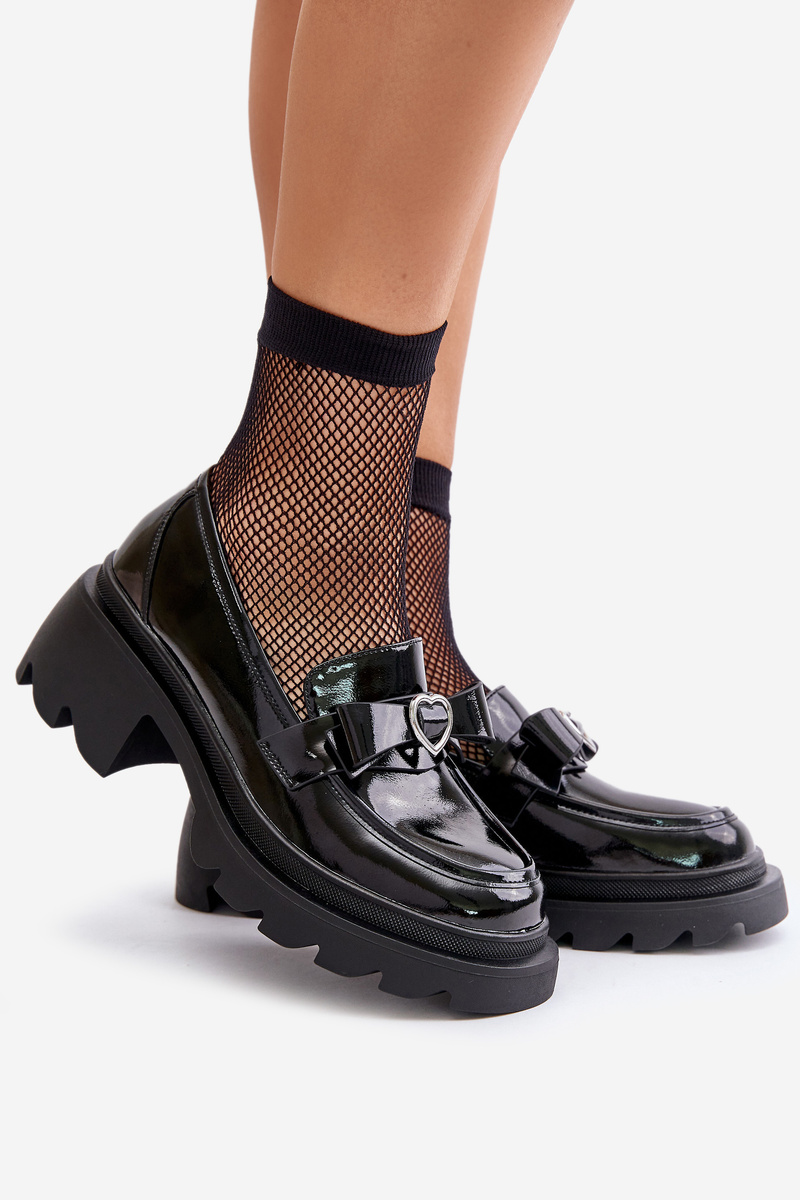 Leather Women&#039;s Moccasins With Bow And Heart D&amp;A Black