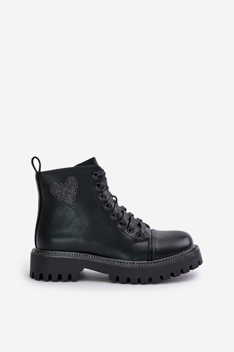 Women's zip-up ankle boots with a decorative heart black Obeena