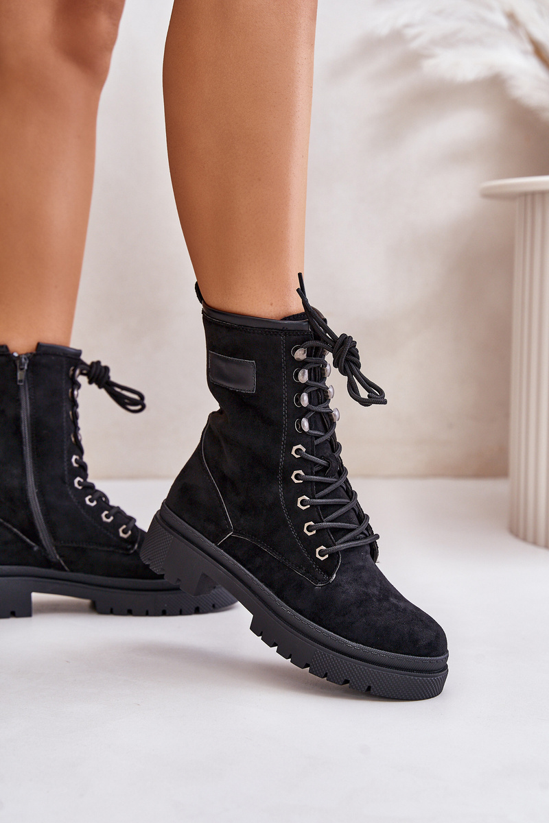 Women's ankle work boots with zip made of eco suede black Savalann