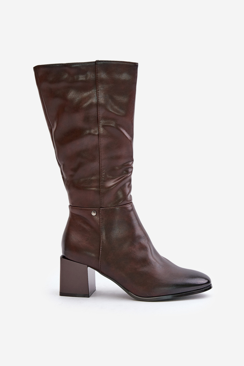 Insulated boots with a heel eco leather to mid-calf brown Ellithira