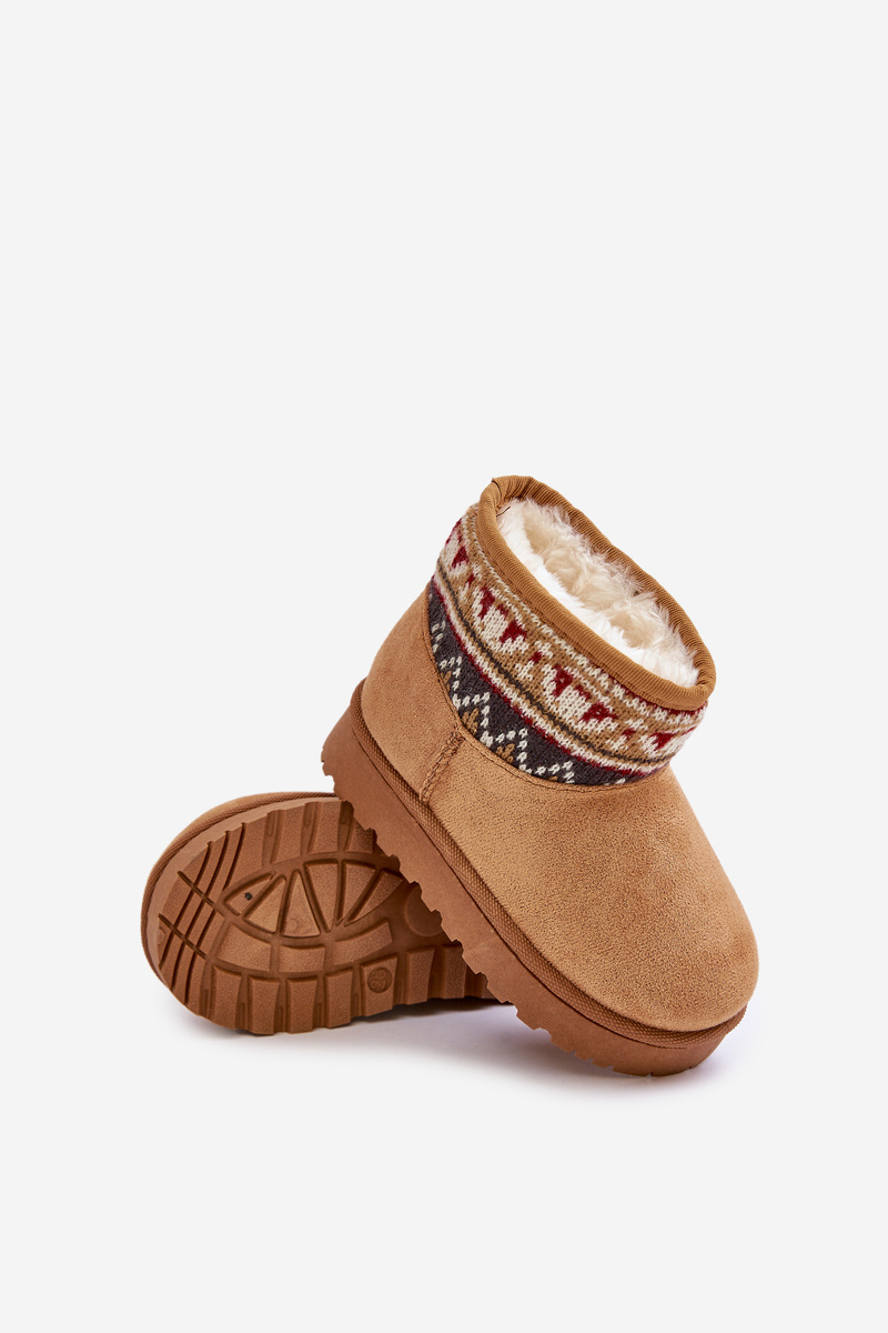 FR1 Detské Snehové Topánky Na Zips S Vzorovaným Vložkom Zateplené Kožušinou Camel Mirirae