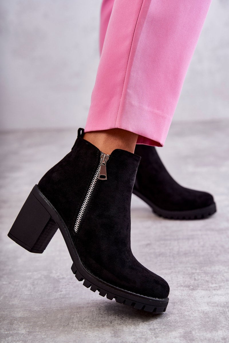 Suede high-heeled boots with zipper Black Sevione