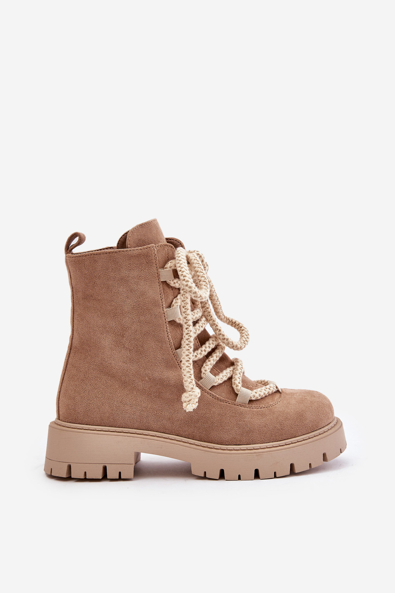 Insulated ankle boots made of eco suede with a zip beige Caellita