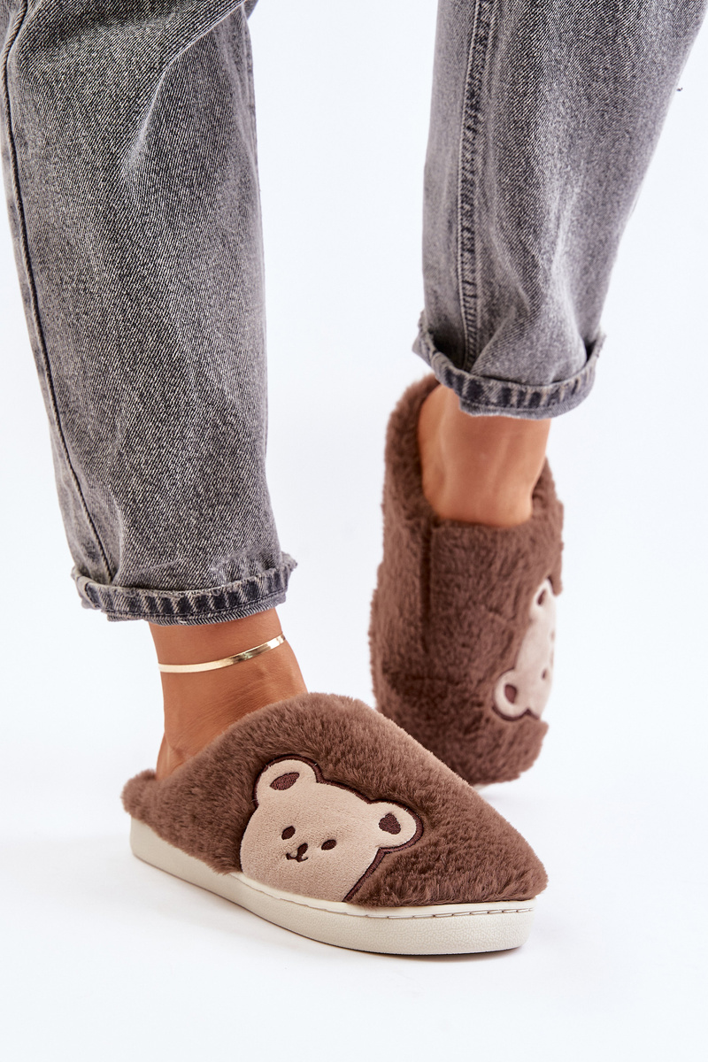 Women&#039;s fluffy slippers with teddy bear brown Fiorinella