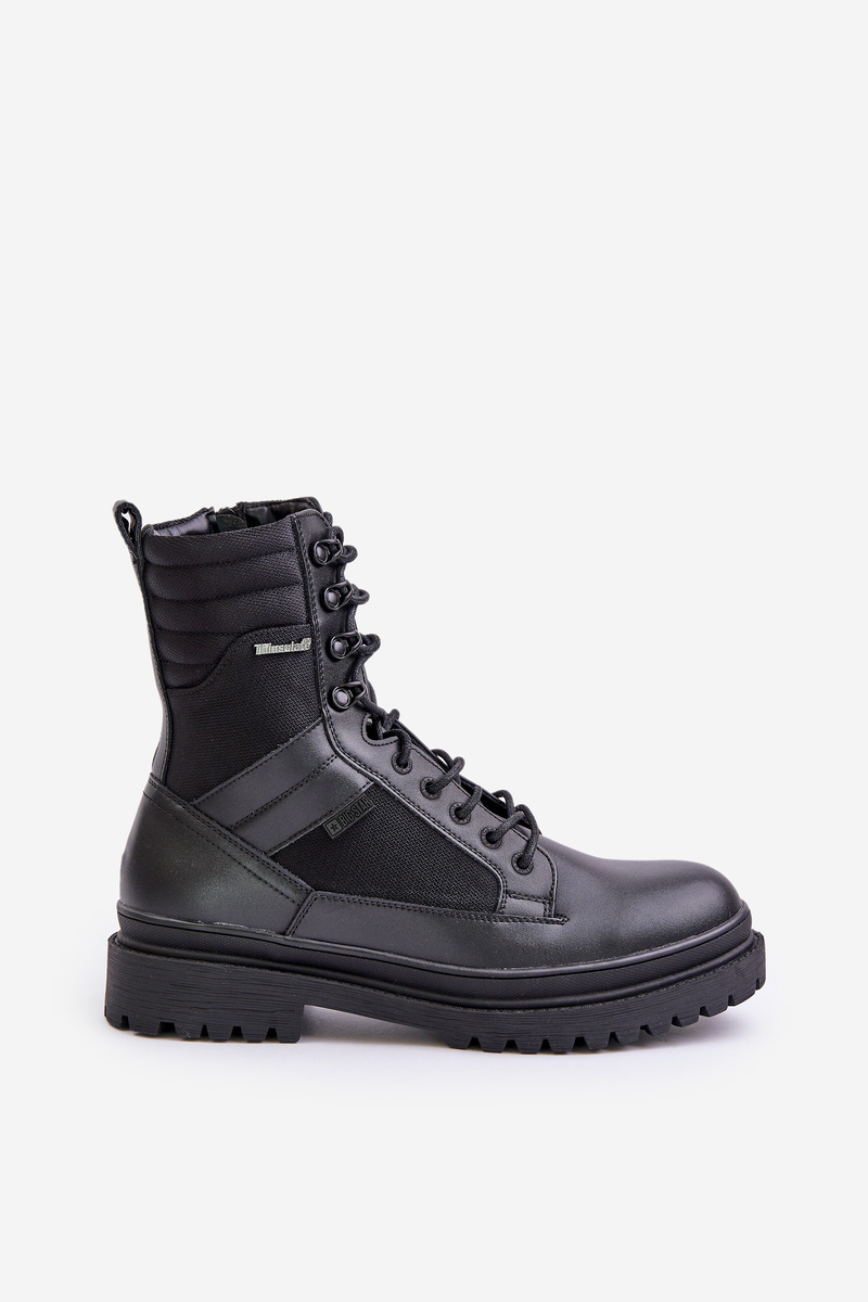 Leather Trapper Ankle Boots Mens Insulated Big Star Black