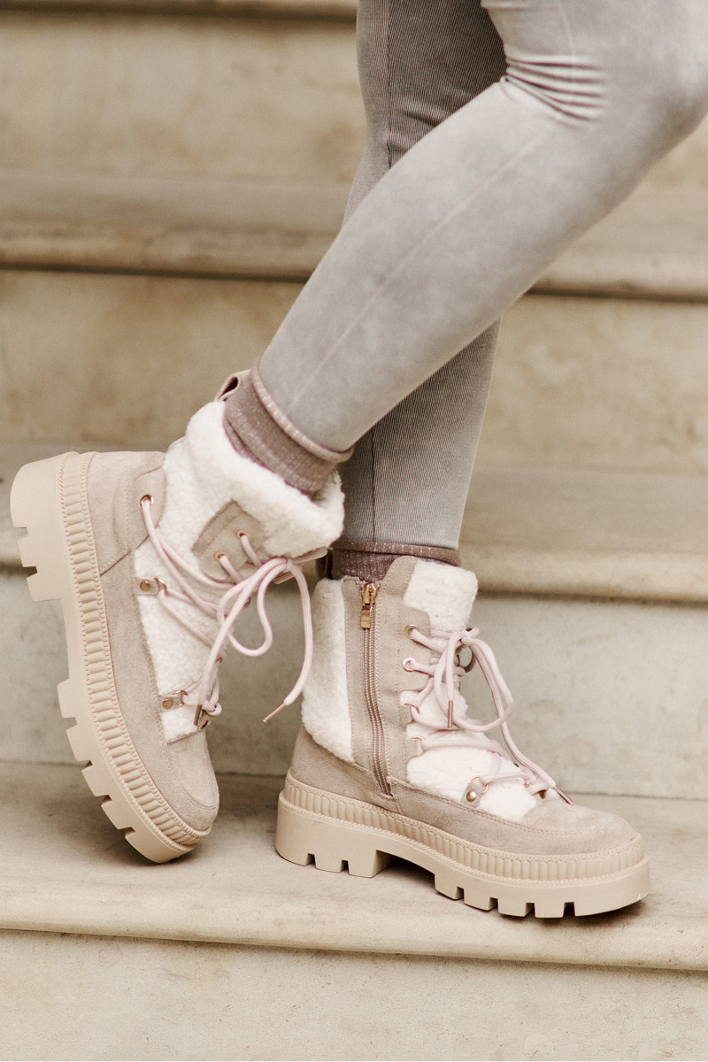 Ankle boots with sheepskin beige Merilana