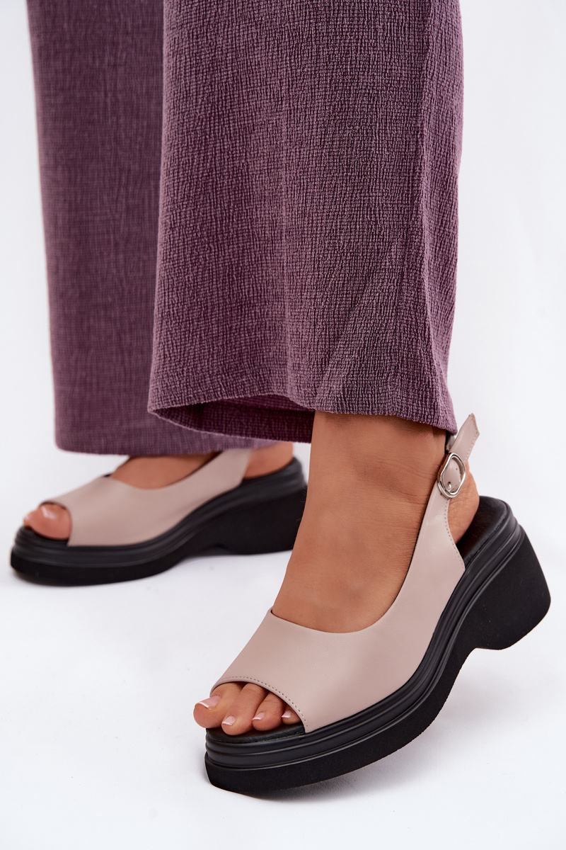 Sandale cu platformă din piele Vinceza bej