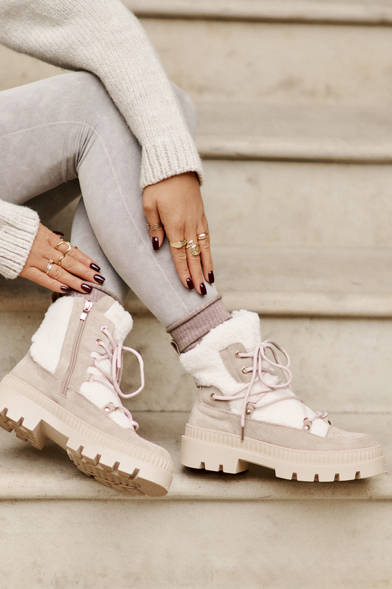 Ankle boots with sheepskin beige Merilana