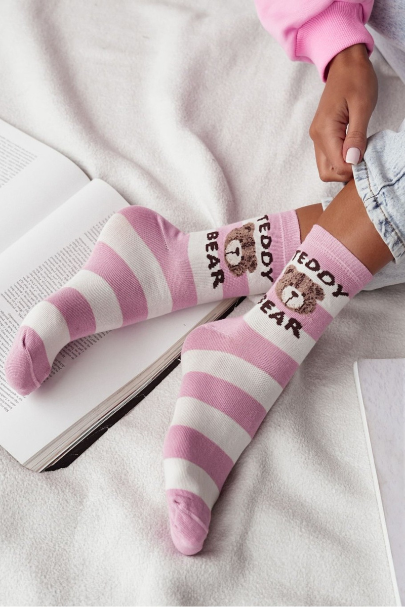 Milena Dámské Ponožky V Proužkách Teddy Bear Růžovo-Bílé