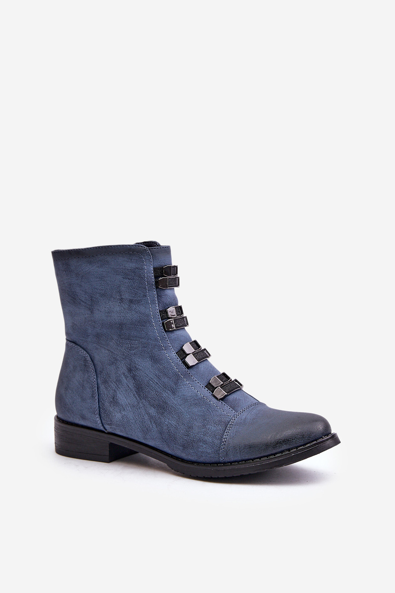 Insulated women's ankle boots with zip blue Evalith