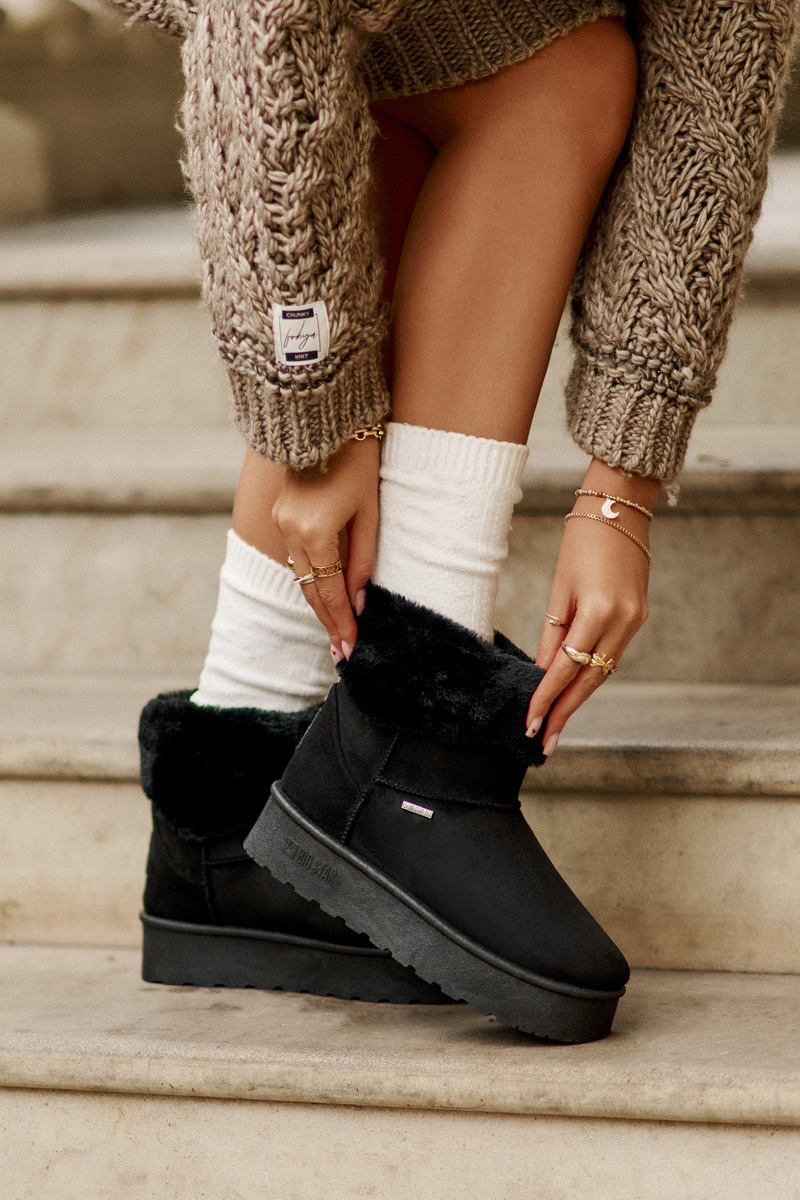 Platform Snow Boots with Fur Big Star Black